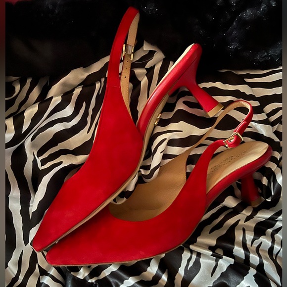 BEAUTIISOLES | Red Leather Suede Slingback Made in Italy | Size 10 - Picture 6 of 14